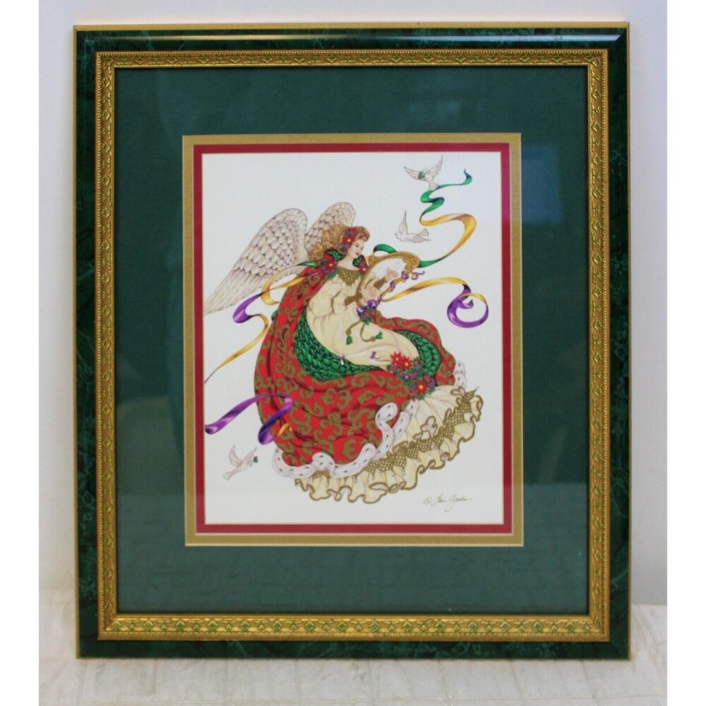 Lain Gordon Angel Of Hope Framed Print Art Painting Woman Harp Colorful Doves
